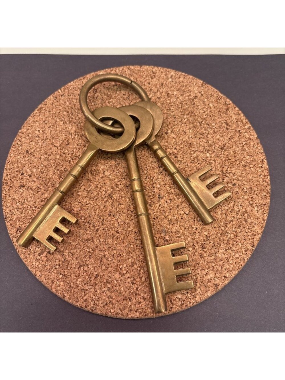 Vintage Large Heavy Brass Skeleton Keys on a Ring Decor